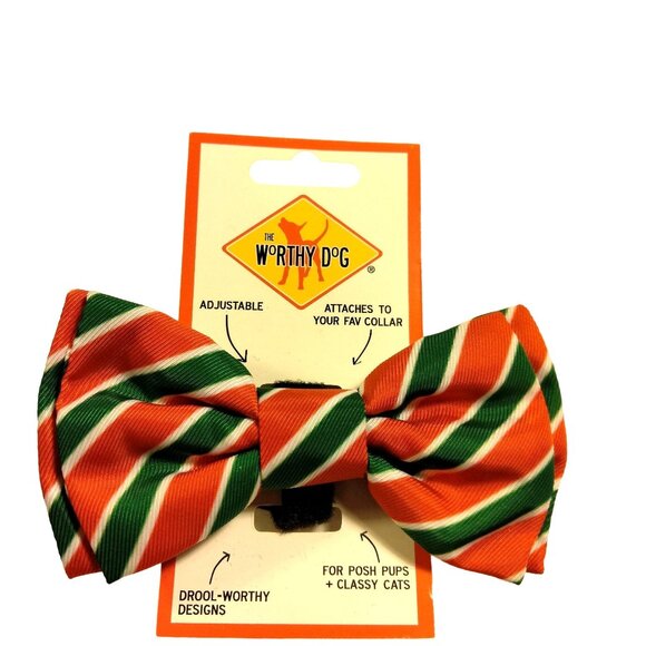 Worthy Dog Christmas Collar Bow Tie Red Green Stripes Pet Dog Cat - Picture 1 of 4